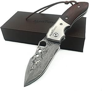Premium Damascus Steel Folding Pocket Knife with Liner Lock - EDC Knife with Sandalwood Handle - Perfect for Outdoor, Hunting, Survival & Gift Collection - HGDK007