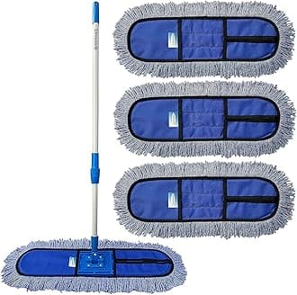 Plastic Wet and Dry Cotton Floor Mop with 4Ft Long Handle with 360 Degree Movement Which Allows You to Clean Every Corners Easily with 3 Extra Microfiber Refill (Head 18-in,L) 3Extra Pad