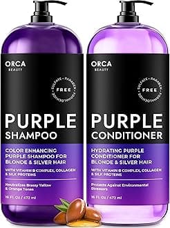 Purple Shampoo And Conditioner Set for Color Treated Hair, Toner For Blonde Hair - Sulfate Free Purple Shampoo & Purple Conditioner for Blonde Hair, Biotin + Argan Oil Purple Shampoo For Gray Hair