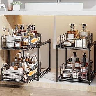 Under Sink Organizer, 2-Tier Pull Out Cabinet Organizer, Adjustable Height Bathroom Organizer and Storage, Spice Rack for Kitchen, Sliding Drawers Shelves 13.8×11×15.8 Inch (1 Pack)