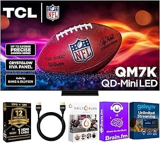 TCL85-Inch QM7K QD Mini LED Smart Google TV - Dolby Vision , Dolby Atmos, HDR, Game Accelerator 288 Hz, Alexa Compatible w/ 12 Month CPS Protection, AUX HDMI Cable, Streaming Bundle