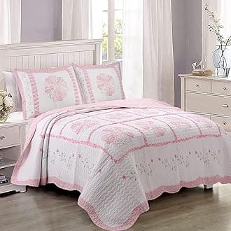 Cozy Line Home Fashions 100% Cotton Real Patchwork Pink Flora Dresden Plate Reversible Quilt Bedding Set, Coverlet, Bedspread (Daisy Field, Twin - 2 Piece)