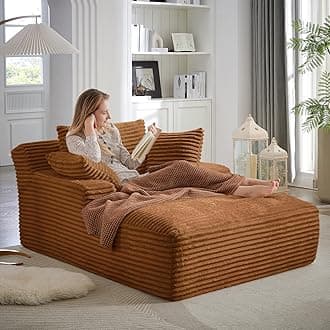 Oversized Chaise Lounge Chair Indoor,50"W Upholstered Corduroy Couch with 3 Pillows,Comfy Fluffy Cloud Couch,Modern Deep Seat Sofa,Single Sleeper Sofa Chair for Livingroom,Bedroom,No Assembly(Orange)