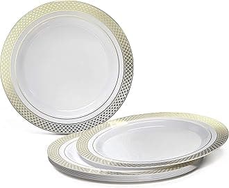 " OCCASIONS " 120 Pieces Plate Pack, Heavyweight Disposable Wedding Party Plastic Dessert Ice Cream Bowls (6 oz Ice cream bowls, Celebration in White & Gold)