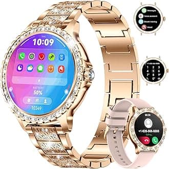 LIGE Smart Watch for Women(Answer/Make Calls),1.3"HD Diamonds Luxury Smartwatch for Android iPhone Phones,Fitness Trackers with 20+ Sport Modes/Heart Rate/IP68 Waterproof/SpO2/Sleep Monitor,Rose gold