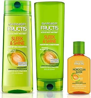 Garnier Hair Care Fructis Sleek & Shine Shampoo, Conditioner, and Moroccan Argan Oil Treatment, For Frizzy, Dry Hair, Paraben Free, 1 Kit