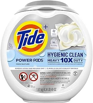 Tide Hygienic Clean Heavy Duty 10x Free Power Pods Liquid Laundry Detergent, White, Unscented, 41 Count