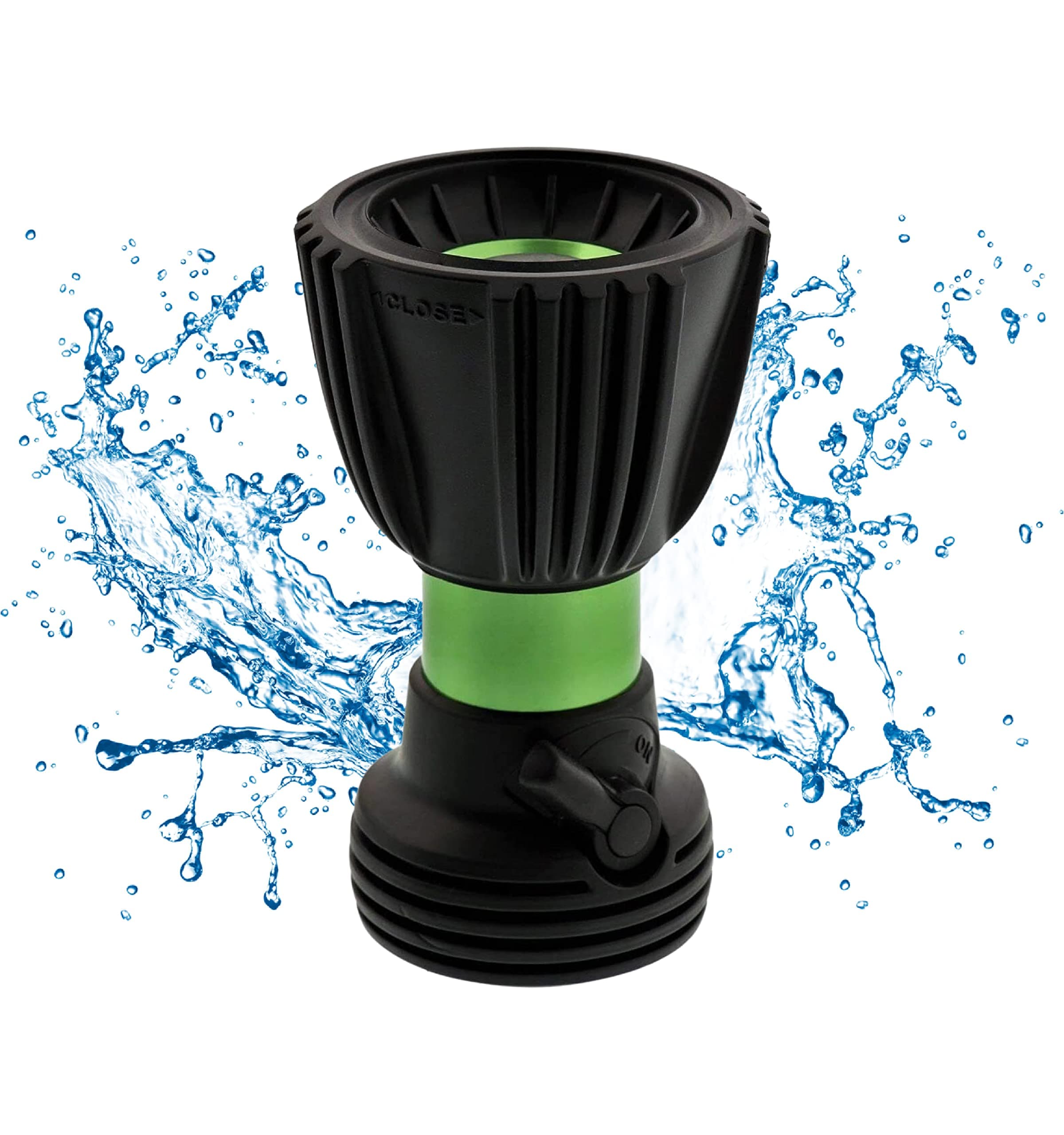 HISC Ultimate Fireman's 5 Spray Pattern Hose Nozzle with Built-in Shutoff Valve- from Powerful Jet for Heavy Duty Cleaning to Soft and Gentle for Watering Flowers- Sage Green