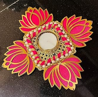Handmade Pink Lotus Single Diya Rangoli Candles with Wax for Diwali Ganesh Chaturthi Laxmi Pooja Home Temple Rangoli Diya Floor Decoration