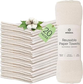 20 Pack Reusable Kitchen Paper Towels Washable - Super Absorbent Natural unPaper Towels - Natural Cotton - Reusable, Paperless Kitchen Dish Cloths - 100% Organic