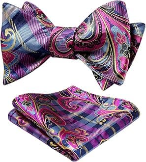 HISDERNSetSense Men's Paisley Jacquard Woven Self Bow Tie Set One Size Pink/Blue