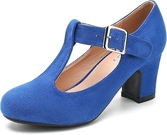 Women's T-Strap Mary Jane Pumps Low Block Chunky Heels Closed Round Toe Dress Wedding Office Work Shoes