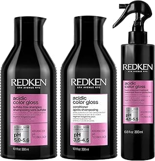 Acidic Color Gloss Shampoo, Conditioner & Heat Protection Spray Set For Color-Treated Hair - Detangles and Extends Intense Shine With Heat Protection