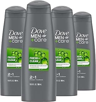 DOVE MEN + CARE Fortifying 2-in-1 Shampoo and Conditioner Fresh and Clean with Caffeine 4 Count For Everyday Care Helps Strengthen and Nourish Hair 12 oz