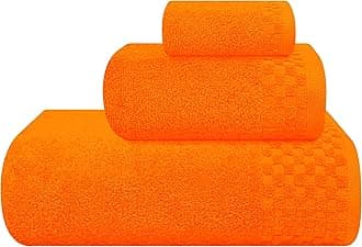 MyOwn Ultra Soft 3 Pack Cotton Towel Set, Includes an Oversized Bath Towels 70 x 140 cm, a Hand Towels 40 x 60 cm and a Wash Bed 30 x 30 cm, Orange