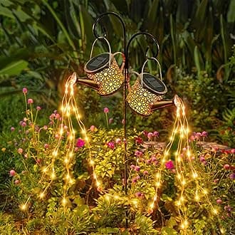 Misawce Solar Lights Outdoor Decorative, 2 Pack Metal Solar Watering Can Lights Waterproof, Hanging Solar Garden Decor Yard Lights Outside Patio Lawn, Gifts for Mom Grandma Women Birthday(Warm White)