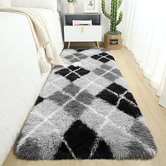 Chicrug Soft Runner Rugs for Bedroom Living Room Plush Fluffy Rug 2x6 Feet, Shag Furry Area Rug Carpet Non Shedding for Nursery Children Kids Girls Room Home Decorative, Grey and Black