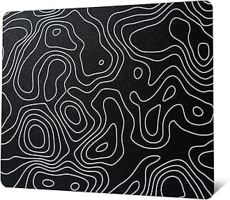 Glass Mouse Pad for Gaming, Black Topographic Hard Gaming Mousepad, Professional Large Mouse Mat 410mm*310mm, Special Glass Surface with Improved Precision and Speed
