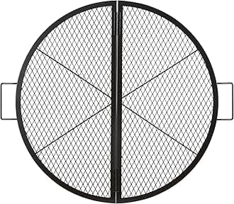 VEVOR X-Marks Fire Pit Grill Grate, Foldable Round Cooking Grate, Heavy Duty Steel Campfire BBQ Grill Grid with Handle and Support X Wire, Portable Camping Cookware for Outside Party, 36 Inch Black