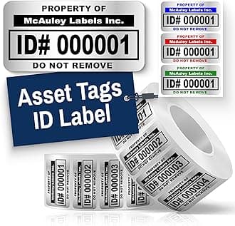 McAuley Labels Custom Asset Tags for Equipment – Numbered, Permanent, Adhesive, Metalized Silver Polyester - ID Label - 1.5x0.75 Inches
