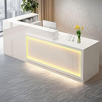 L Shaped Reception Desk, Solid Wood Front Desk with Counter & Lockable Drawers, Retail Checkout Customer Service Counter for Home Office Lobby Store,(E,70.9in-Right)