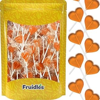 Fruidles Lollipops Mini Heart Shaped Flavored Delicious Lollipop, Individually Wrapped, 5g Lollipop (1200 Lollipops, Orange)