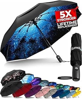 Strongest Windproof Travel Umbrella (Compact, Superior & Beautiful), Small, Wind-Tested, Light & Portable, Automatic Folding Rain Umbrella, Durable Premium Grip, Fits Car and Backpack