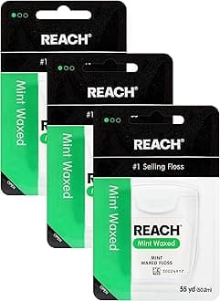 Reach Waxed Dental Floss | Effective Plaque Removal, Extra Wide Cleaning Surface | Shred Resistance & Tension, Slides Smoothly & Easily, PFAS Free | Mint Flavored, 55 Yards, 3 Pack