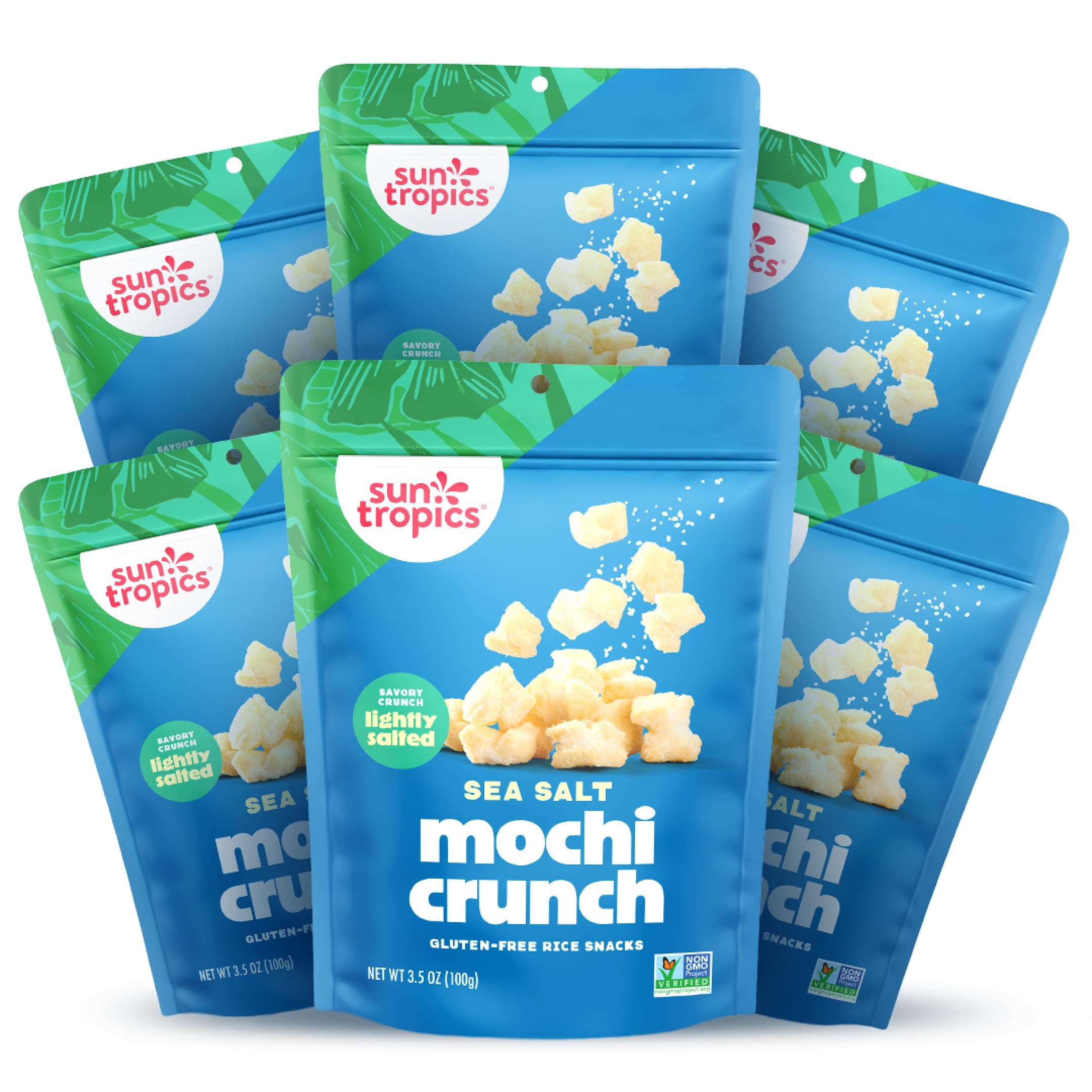 Sun Tropics Mochi Crunch, Sea Salt Flavor- 3.5 oz (6 Pack) | Crispy Crunchy Mochi Bites, Rice Nuggets | Mochi Puff Rice Crackers- Gluten Free & Dairy Free- No MSG Added | Asian Rice Snacks