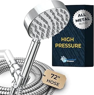 All Metal Hand Held Shower Head with Hose and Holder, Polished Chrome | 2.5 GPM Rainfall Flow with Removable Restrictor | 4" Handheld Showerhead, 72 Inch Long Flexible Hose, Adjustable Bracket