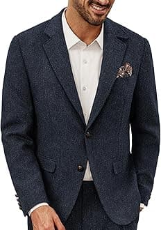 PJ PAUL JONES Blazer for Men Wool Blend Sport Coats Vintage Suit Jackets with Pocket Square