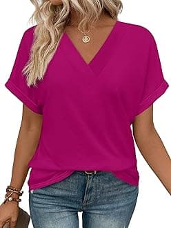 WIHOLL Womens Summer Tops Short Dolman Sleeve Shirts 2026 Fashion V Neck Outfits Clothes