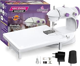 akiara - Makes life easy Mini Sewing Machine With Table Set | Tailoring Machine | Hand Sewing Machine With Extension Table, Foot Pedal, Adapter, White