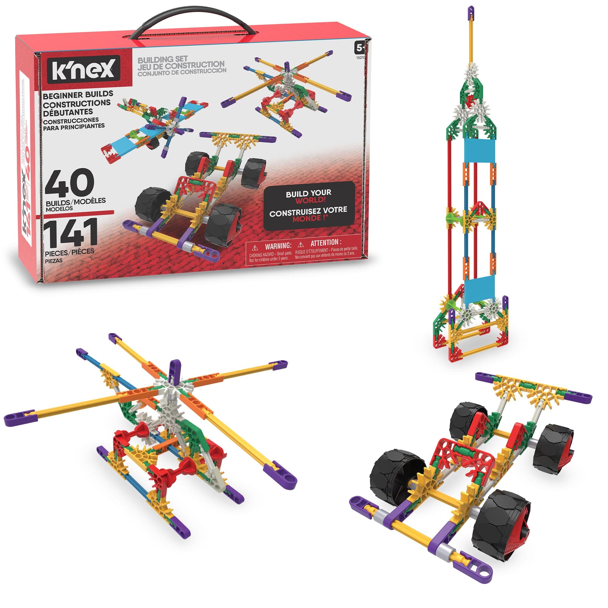 Basic Fun K'nex Beginner 40 Model Building Set - 141 Parts - Ages 5 & Up - Creative Building Toy, Multi, 141 K'NEX Parts and Pieces,Includes Instruction Booklet