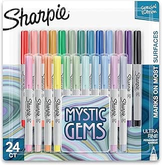 Permanent Markers, Ultra Fine Point, Featuring Mystic Gem Color Markers, Assorted, 24 Count