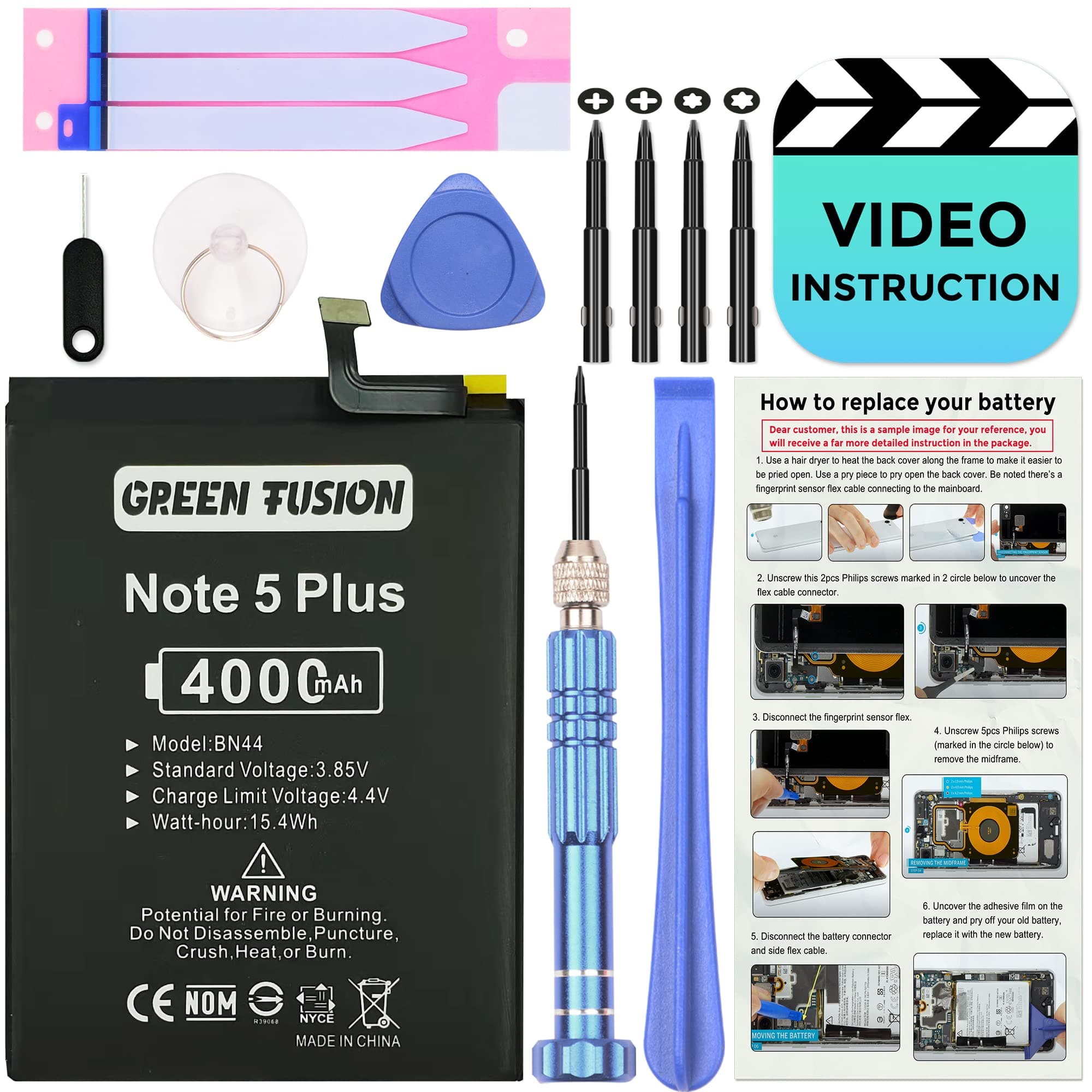 Only for Redmi 5 Plus & Note 5 Battery Replacement, with Video Tutorial, BN44 Battery for Redmi 5 Plus & Note 5, with Installation Instruction & Repair Toolkit