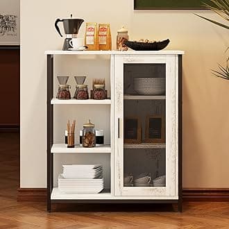 LVSOMT Mini Coffee Bar Cabinet with Storage, 27.5'' Small Kitchen Bar Table, Cute Corner Bar Cabinet for Tea, Buffet Sideboard Cabinet for Dining Room, Farmhouse Coffee Station for Wine (White)