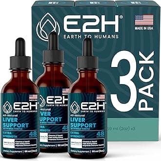 E2H Liver Support Supplement with Milk Thistle - Liver Cleanse Detox & Repair - Artichoke Extract, Dandelion Root, Chanca Piedra, and More - Absorbent Liquid Formula (3 Bottles)