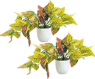 fancymart Artificial Plant Croton Leaves Falling in Pot, Home and Office Decor Item for Desk & Wall Shelves