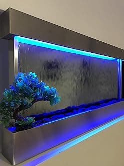 Wall Hanging Waterfall XL 47” Wide x 24” Tall Wall Fountain St. Steel Frame, Color Lights, Remote ctrl