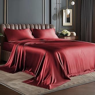 BEDELITE King Size Sheets Set, Luxury Soft Burgundy Satin Sheets for Hair and Skin, Similar to Silk Bed Sheets Set 4 Pieces with 1 Deep Pocket Fitted Sheet, 1 Flat Sheet, and 2 Pillowcases