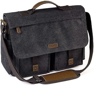 Messenger Bag for Men,VASCHY Vintage Water Resistant Canvas Satchel 14 15.6 17inch Laptop Briefcase