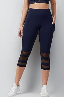 BLINKIN Women’s 3/4 Gym Leggings | Stretchable Workout Pants with Mesh Insert & Side Pockets: Perfect Capri for Active Wear, Yoga & Workout - The Ultimate Gym Pants for Woman (8160)