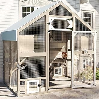 71" H Catio Outdoor Cat Enclosure Weatherproof, Large Walk-in Cat House Attached Window for Multiple Cats, Waterproof Cat Cage Kitty Enclosure Outside with 2 Condos, 6 Platforms