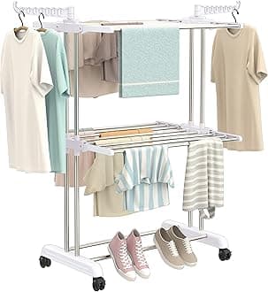 Synergy - Premium Heavy Duty Stainless Steel Foldable Cloth Drying Stand/Clothes Dryer - Laundry Racks (2 Tier) White - SY-CS21-L2