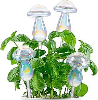 Plant Watering Globes -4 Pack Iridescent Rainbow Gradient Color Clear Mushroom Self Watering Spikes-Plant Watering Bulbs Devices for Indoor and Outdoor Plants - Measures 9" L x 2.7" D