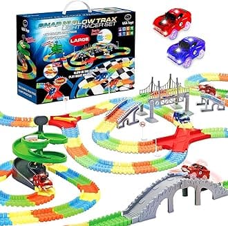 USA Toyz Glow Trax Race Tracks and LED Toy Cars - 360pk Glow in The Dark Flex...