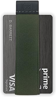 Modern Carry Quick Draw Minimalist Wallet for Men & Women, Elastic Band Minimal Credit Card Holder with Leather Tab, Card Grabber for Long Nails, Money Clip Alternative (Black) (Olive Green)