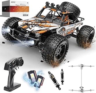 DEERC 1:10 Scale RC Monster Truck for Adults & Boys, 48KM/H Speed 4X4 Hobby RC Car with Lights, 2 Rechargeable Batteries, 2.4 GHz All Terrain Remote Control Car Toys for 30mins Fun