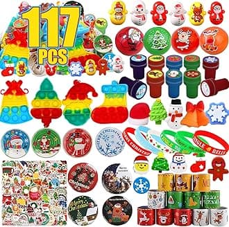 YOAUSHY 117 Pcs Party Favors for Kids, Classroom Christmas Gifts for Kids Students, Christmas Stocking Stuffers Goodie Bag Stuffers Pinata Bulk Toys, Treasure Box Toys for Classroom Prizes